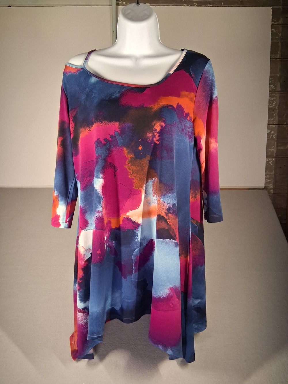 Clara Sun Woo Abstract Watercolor Scoop Neck Tunic in Pink, Blue & Orange